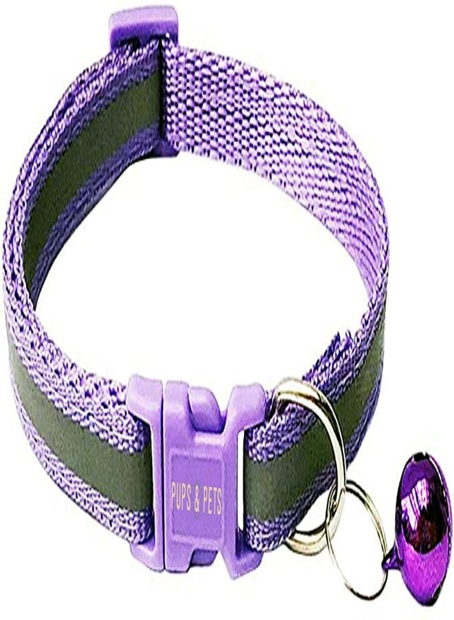 Pups&Pets Reflective Cat Collar with Bell Basic Dog Cat Collar Buckle Adjustable Nylon Cat Dog Collar Safe Pets Belt Small Size Quick Release and Breathable Collar 10 MM (Purple Color) - Image 1